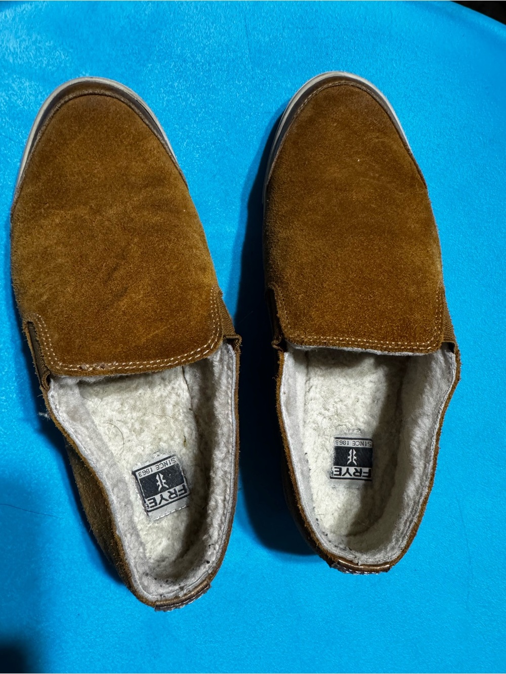 Frye Brown Suede Shearling-Lined Slip-On Loafers